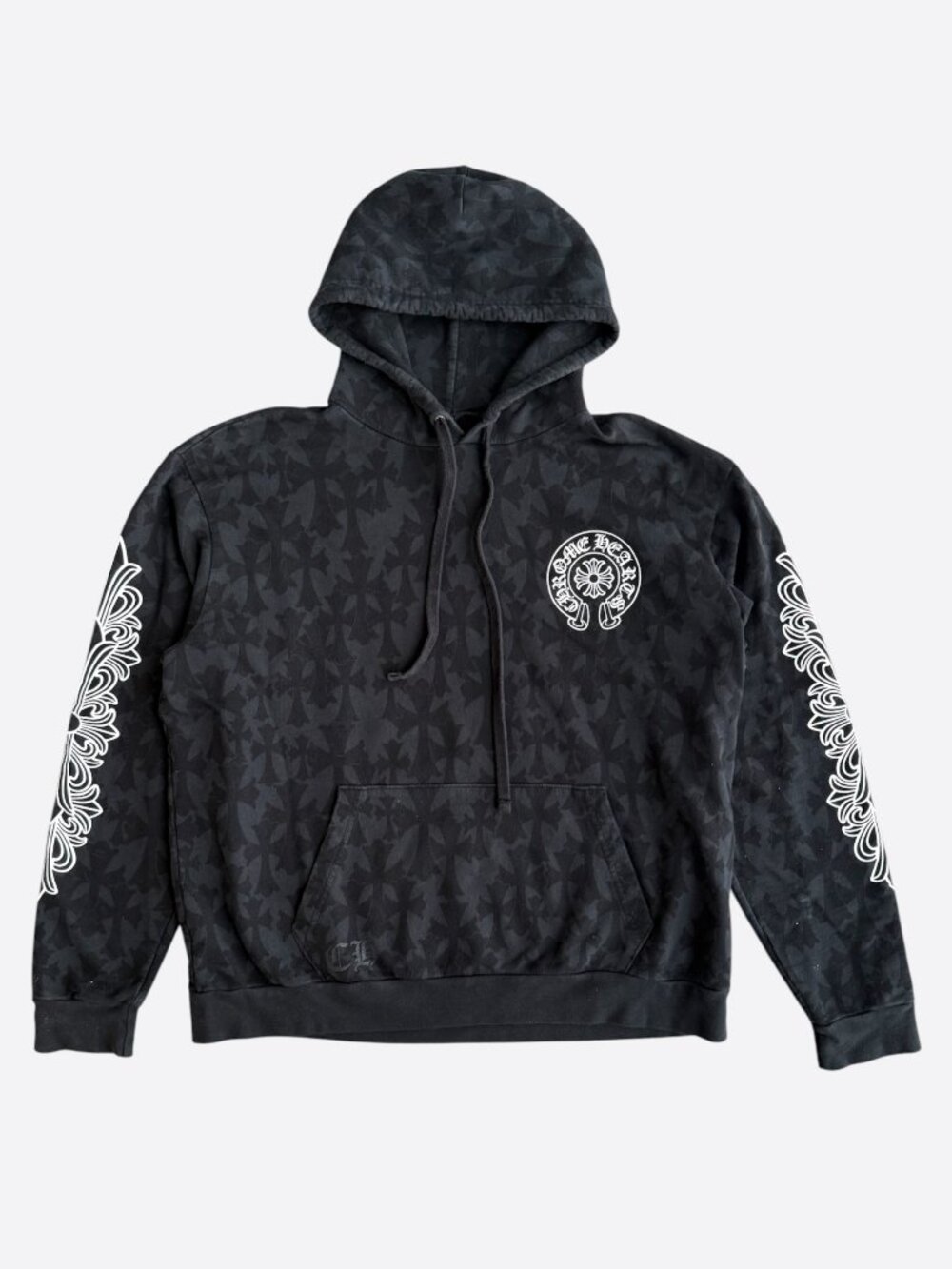 Chrome Hearts Black & White Cemetery Jacquard Horseshoe Logo Hoodie